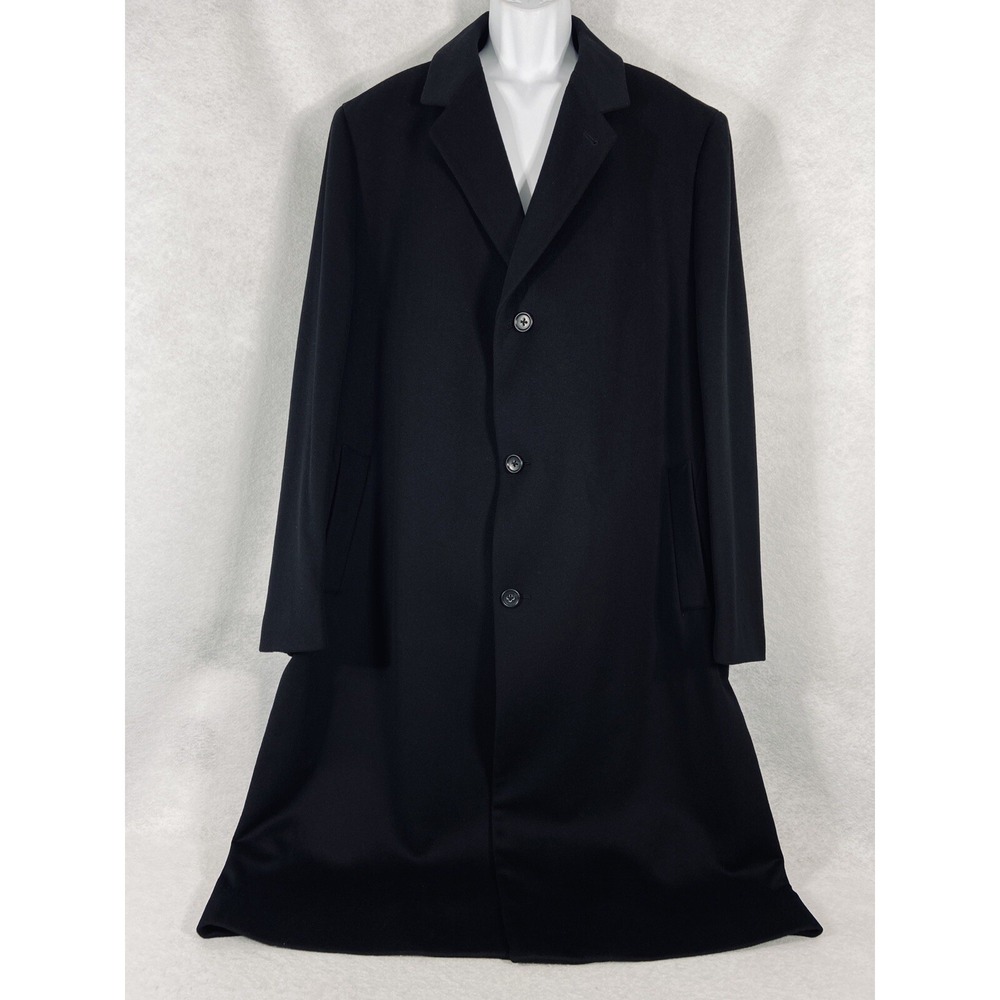 John W Nordstrom Trench Coat Mens 50L Black Overcoat Cashmere Wool Blend NWOT